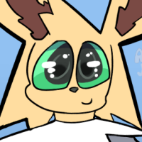 A furry character with yellow spiky fur-hair and green eyes.