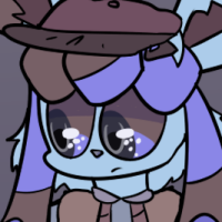 A light blue furry character with a dark blue and brown headpiece who wears a newsboy cap.